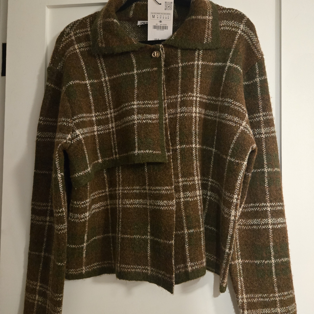 Zara Brand New With Tags Never Worn Plaid Cape Jacket in Brown and Green ✨️